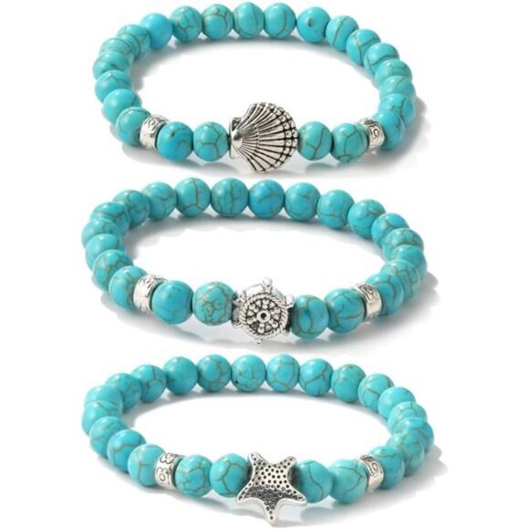 Turquoise Bracelet for Women,Healing Crystal Stone Stretch Round Bead Bracelets - Picture 1 of 5